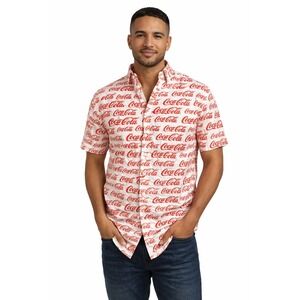 Coca-Cola Button-Down Shirt – Size Small – Red & White Logo Print